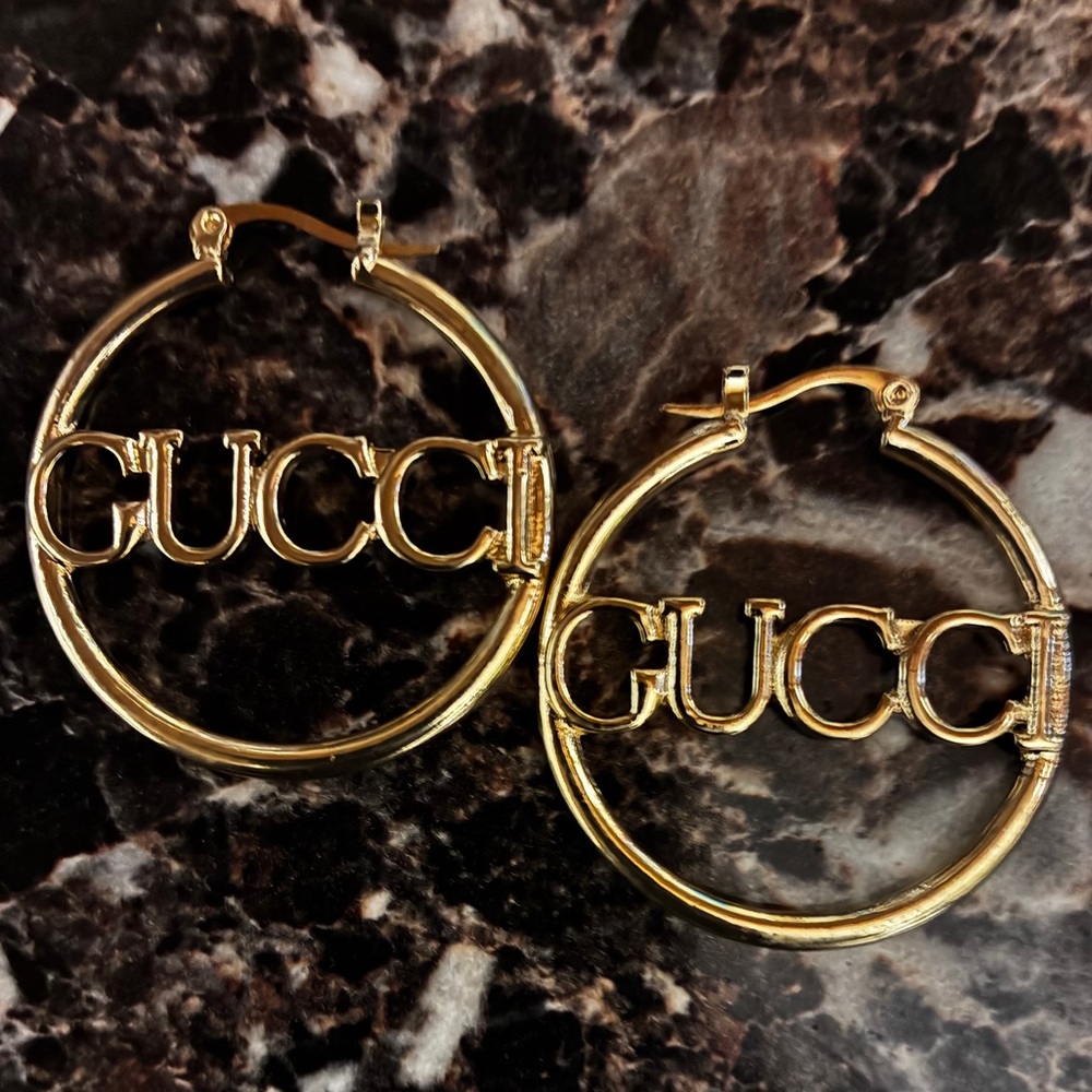 Gold Classic Logo Hoop Earrings - Picture 2 of 2